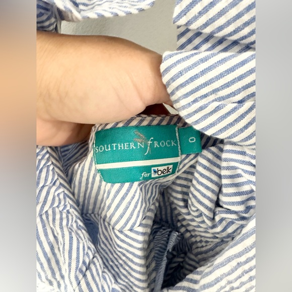 Southern Frock Ruffle Wrap Dress Blue Seersucker Size 0 - Picture 5 of 6